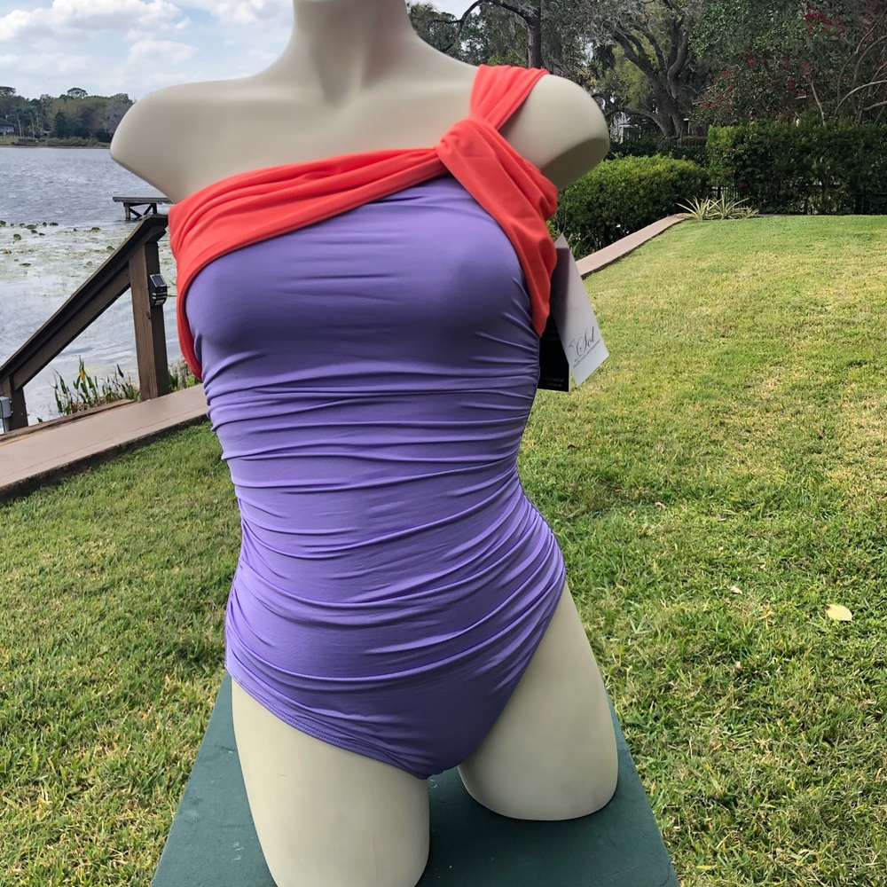 One Piece Swimsuit with One Shoulder Feature